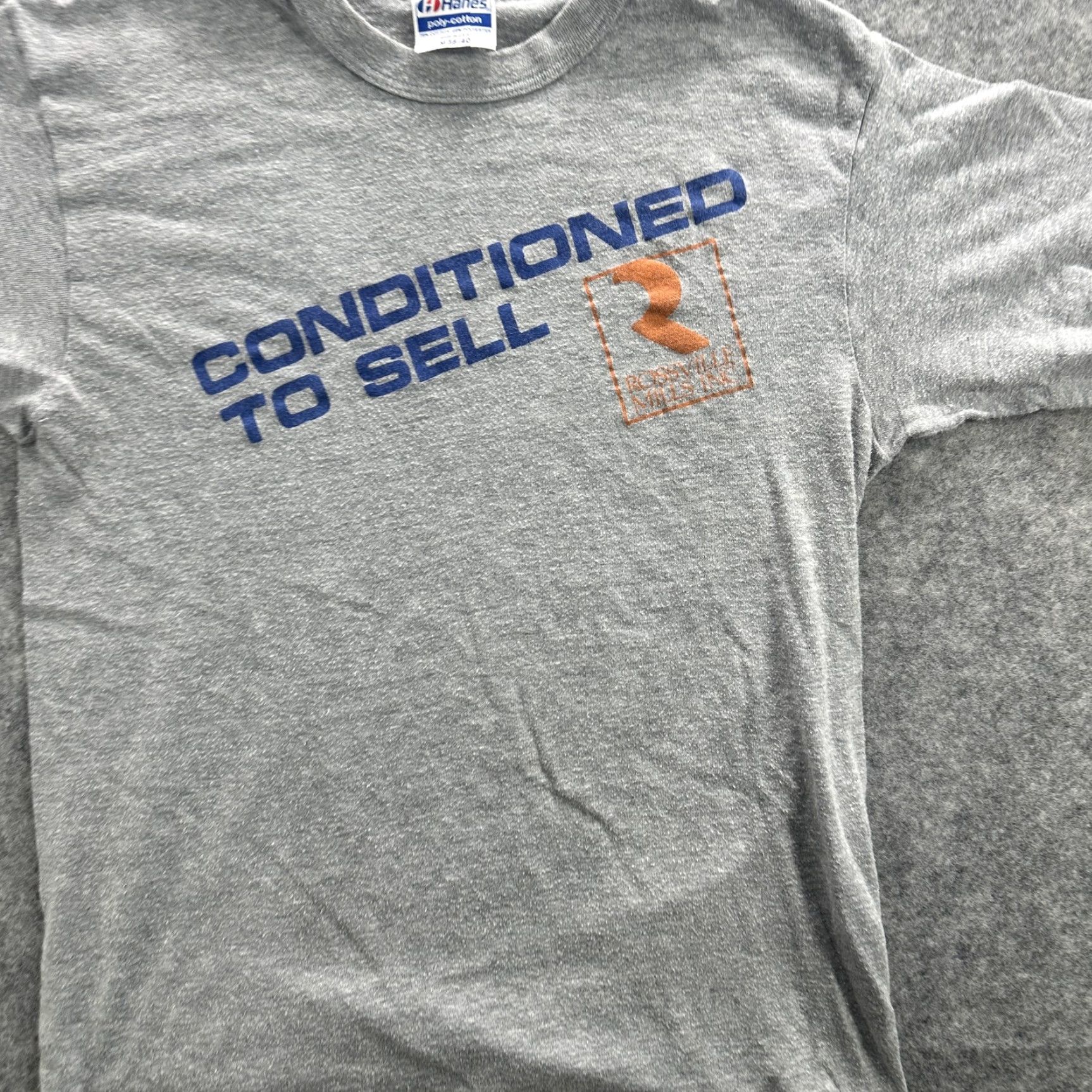 Hanes VINTAGE Roseville Mills Shirt Mens Medium Gray Conditioned To Sell Promo Tee 80s Size US M / EU 48-50 / 2 - 2 Thumbnail