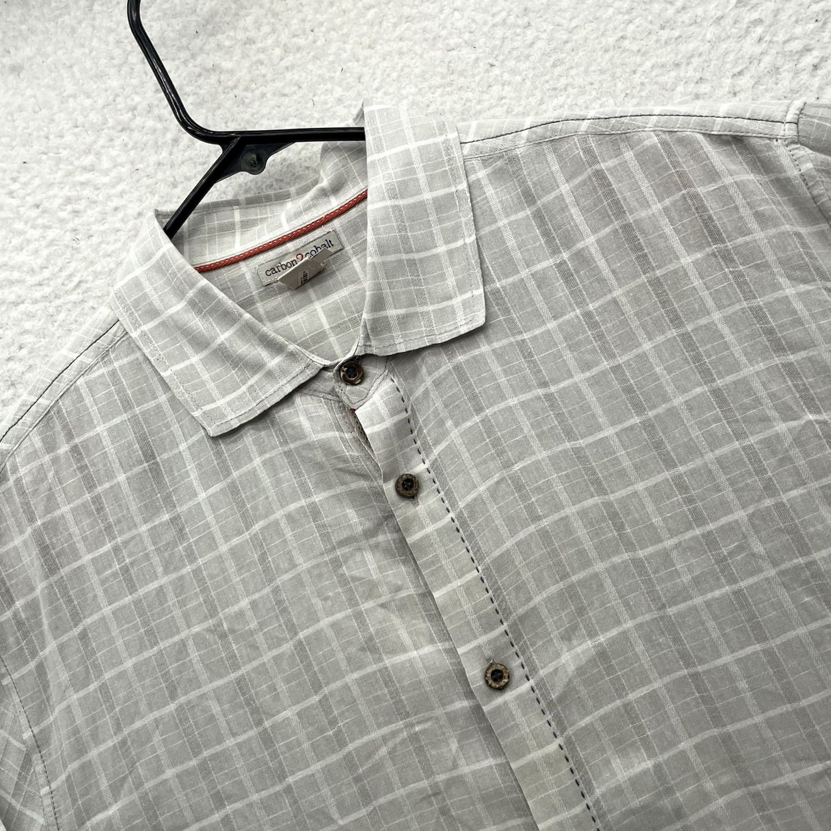Carbon2Cobalt Carbon 2 Cobalt Shirt Mens Large Plaid Check Windowpane Gray Linen Blend Cotton Button-Up Casual Shirt Size US L / EU 52-54 / 3 - 2 Thumbnail