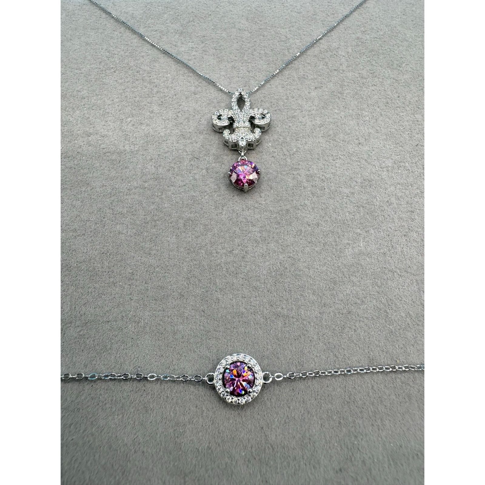 Jewelry NEW Elegant Pink & White Moissanite Fleur de Lis Jewelry Set Size ONE SIZE - 6 Thumbnail