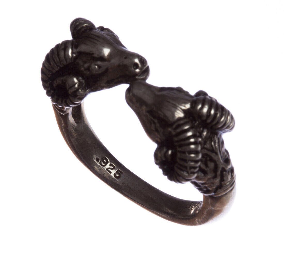 Designer Sterling Double Headed Ram Band Ring with Antique Finish Size ONE SIZE - 5 Thumbnail
