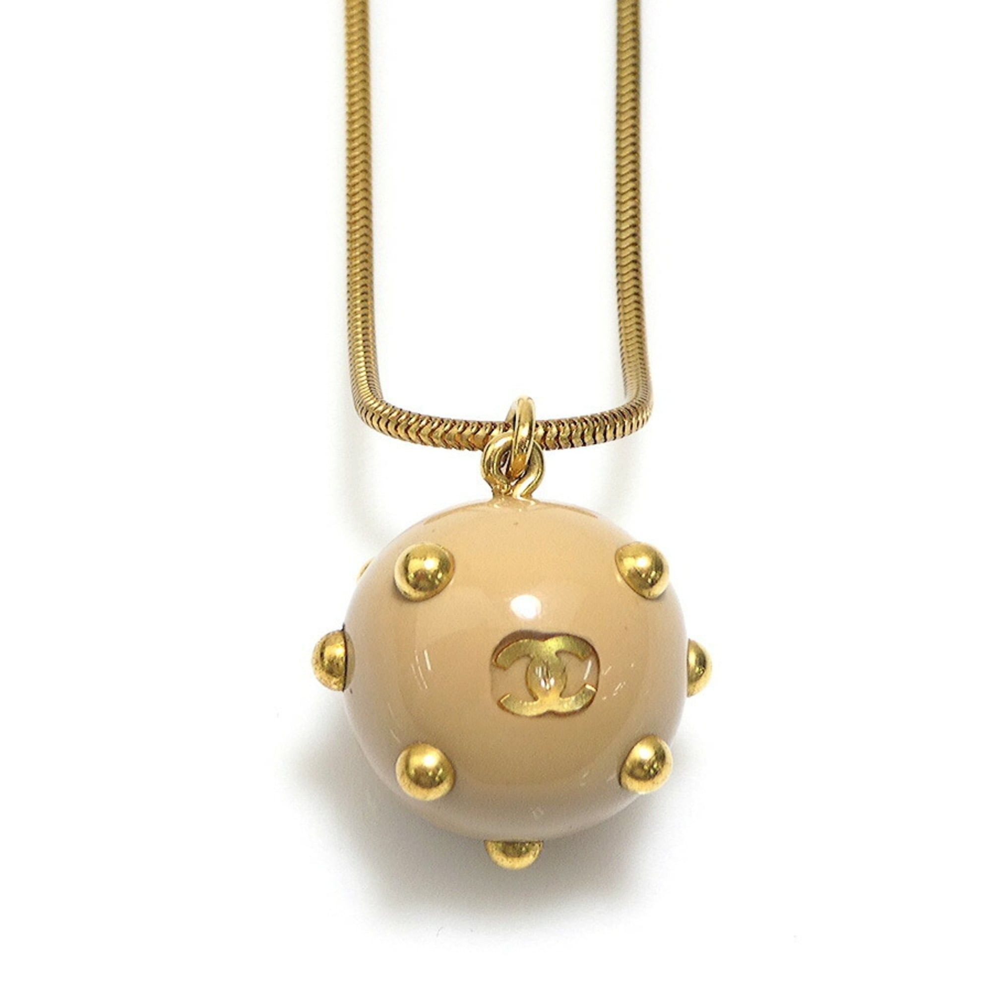 Chanel CHANEL Coco Mark Necklace, Metal/Resin, Gold/Beige, Women's, e61471a Size ONE SIZE - 1 Thumbnail