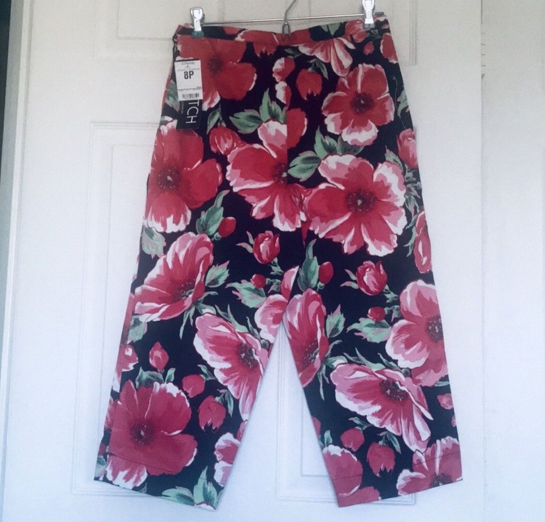 St. Johns Bay ST JOHNS BAY FLORAL HIGH RISE CROPPED ANKLE PANTS CAPRIS Size 30" / US 8 / IT 44 - 5 Thumbnail