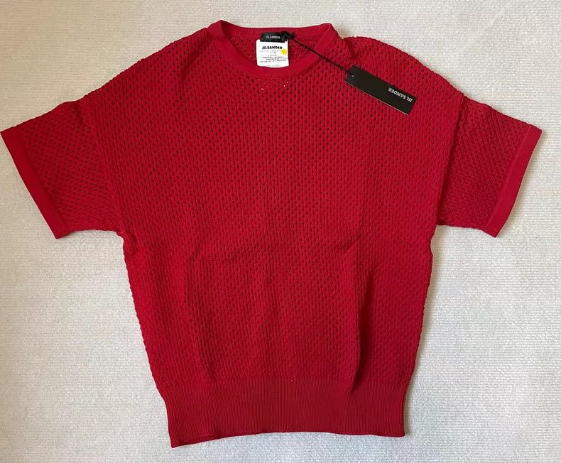 Jil Sander Jil Sander Red knitted mesh short sleeves Size L / US 10 / IT 46 - 1 Thumbnail