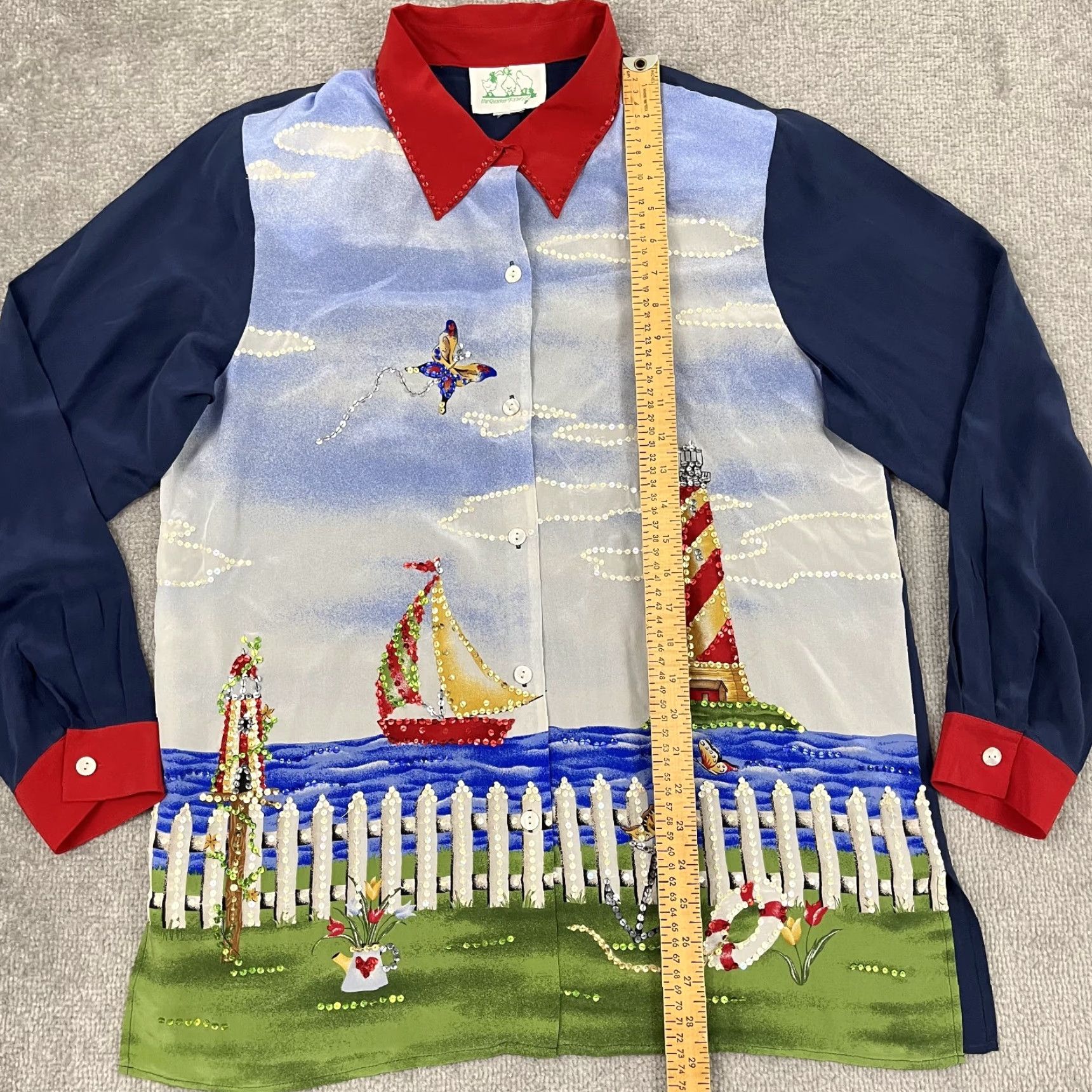 Quacker Factory **Womens Quacker Factory Silk Button Up Shirt Large Coastal Sea Side** User: **Womens Quacker Factory Button Up Shirt Large Silk Coastal Sea Side** Size L / US 10 / IT 46 - 3 Thumbnail