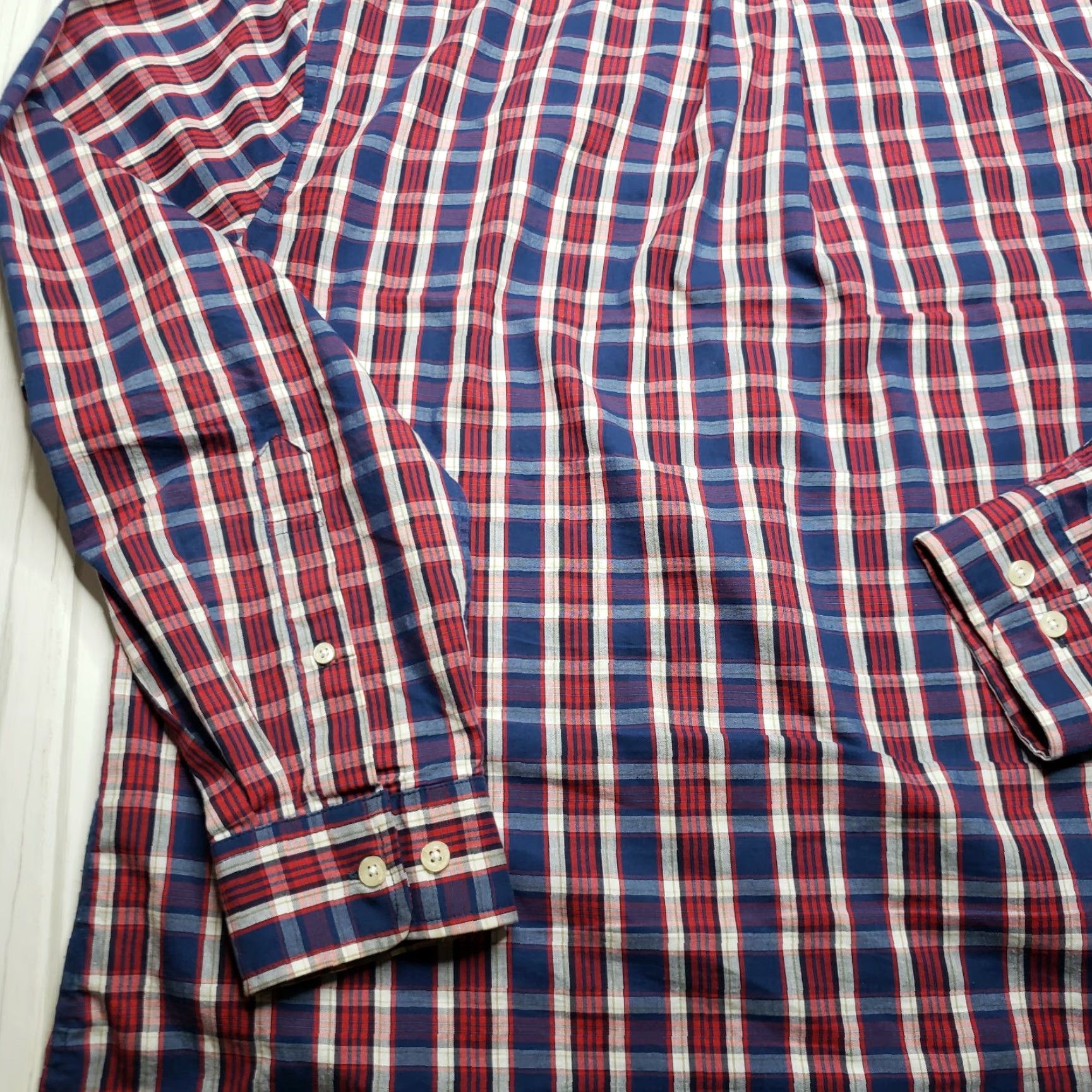 US Polo Assn Button-Down Shirt Long Sleeve XL Crest Plaid Red White Blue Cotton Blend Men's Shirt