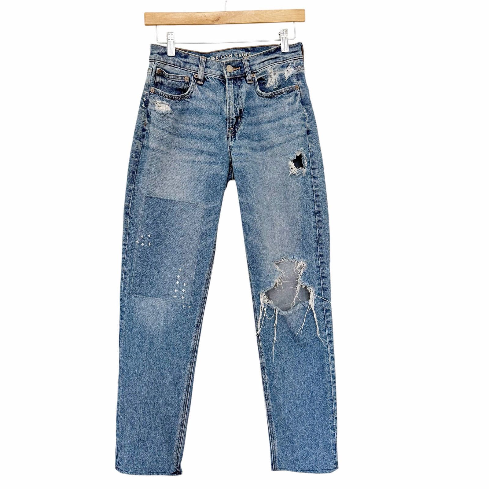 American Eagle Outfitters American Eagle 90s Straight Distressed Patchwork Jeans Sz 0 Size 25" / US 0 / IT 36 - 1 Thumbnail