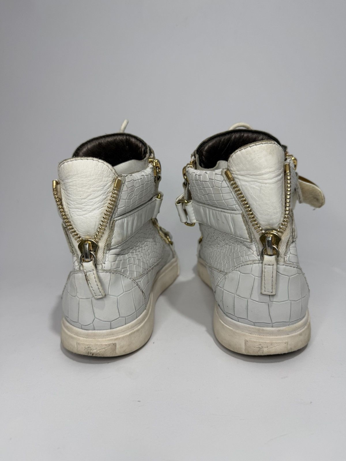 Giuseppe Zanotti Giuseppe Zanotti White Croc Embossed Leather London Sneakers Size US 10 / EU 43 - 4 Thumbnail