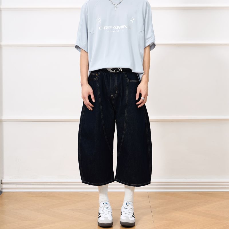 Japanese Brand American-style patchwork curved denim baggy shorts Size US 32 / EU 48 - 1 Thumbnail