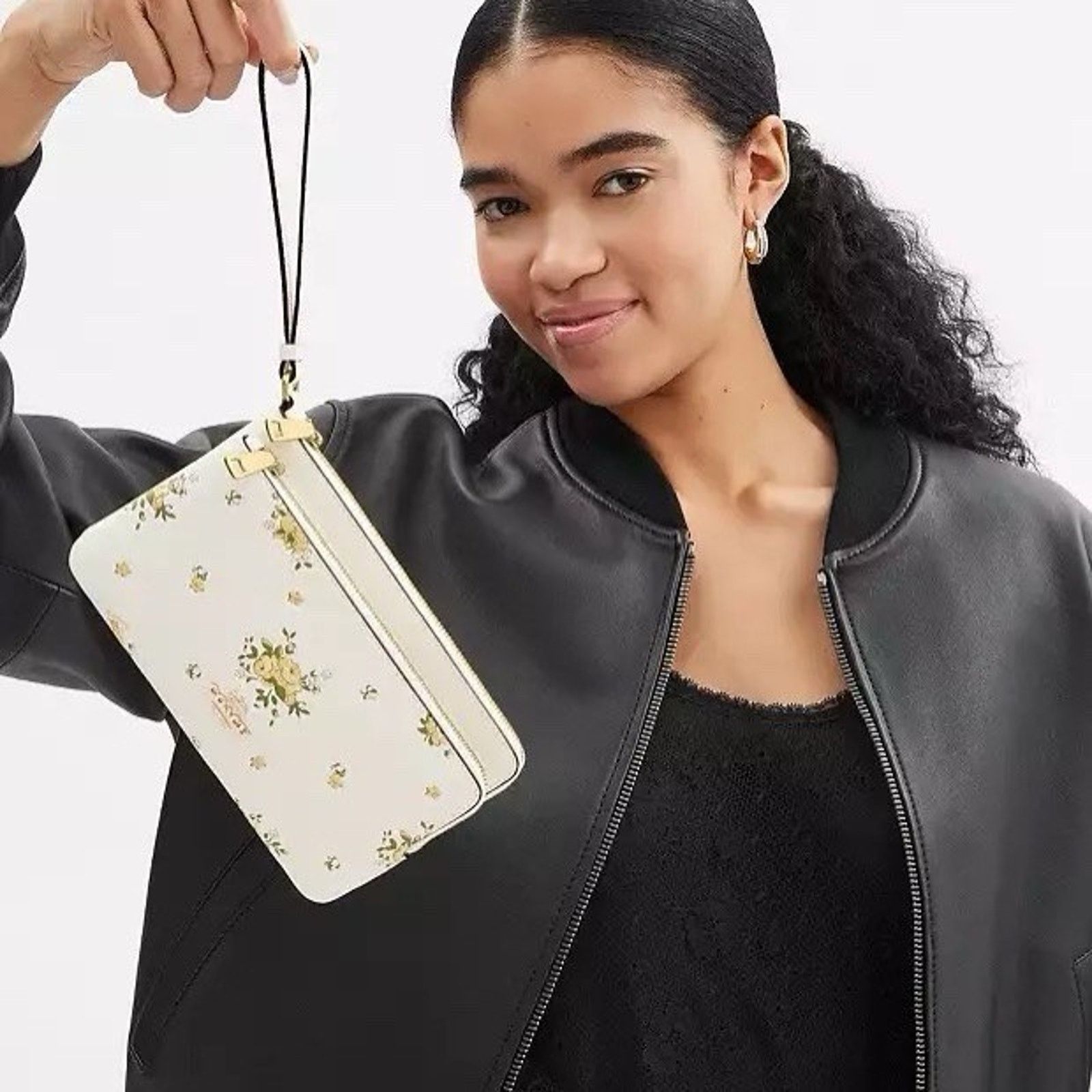 Coach NWT Coach CAY51 Double Zip Wallet Floral Leather Chalk Size ONE SIZE - 8 Thumbnail