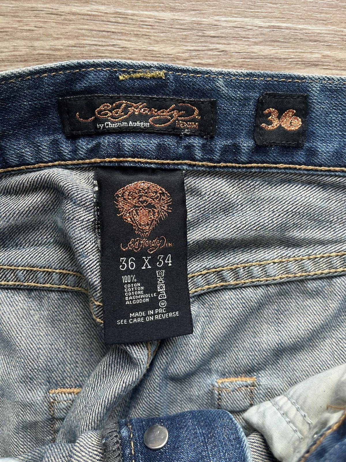 Christian Audigier × Ed Hardy Ed hardy blue straight jeans vintage distressed rare y2k Size US 36 / EU 52 - 5 Thumbnail