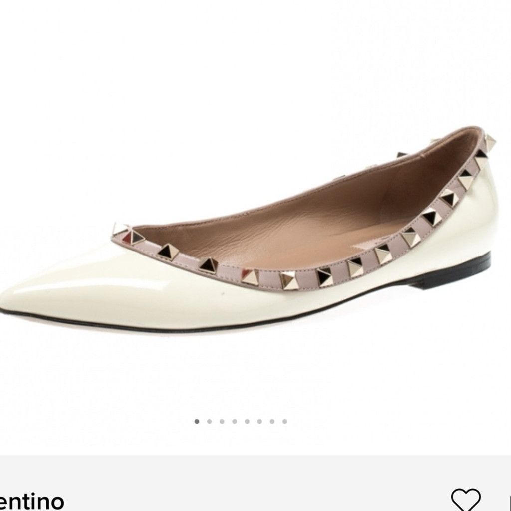 Valentino Rockstud Pointed Toe Ballerina Flats Patent Ivory