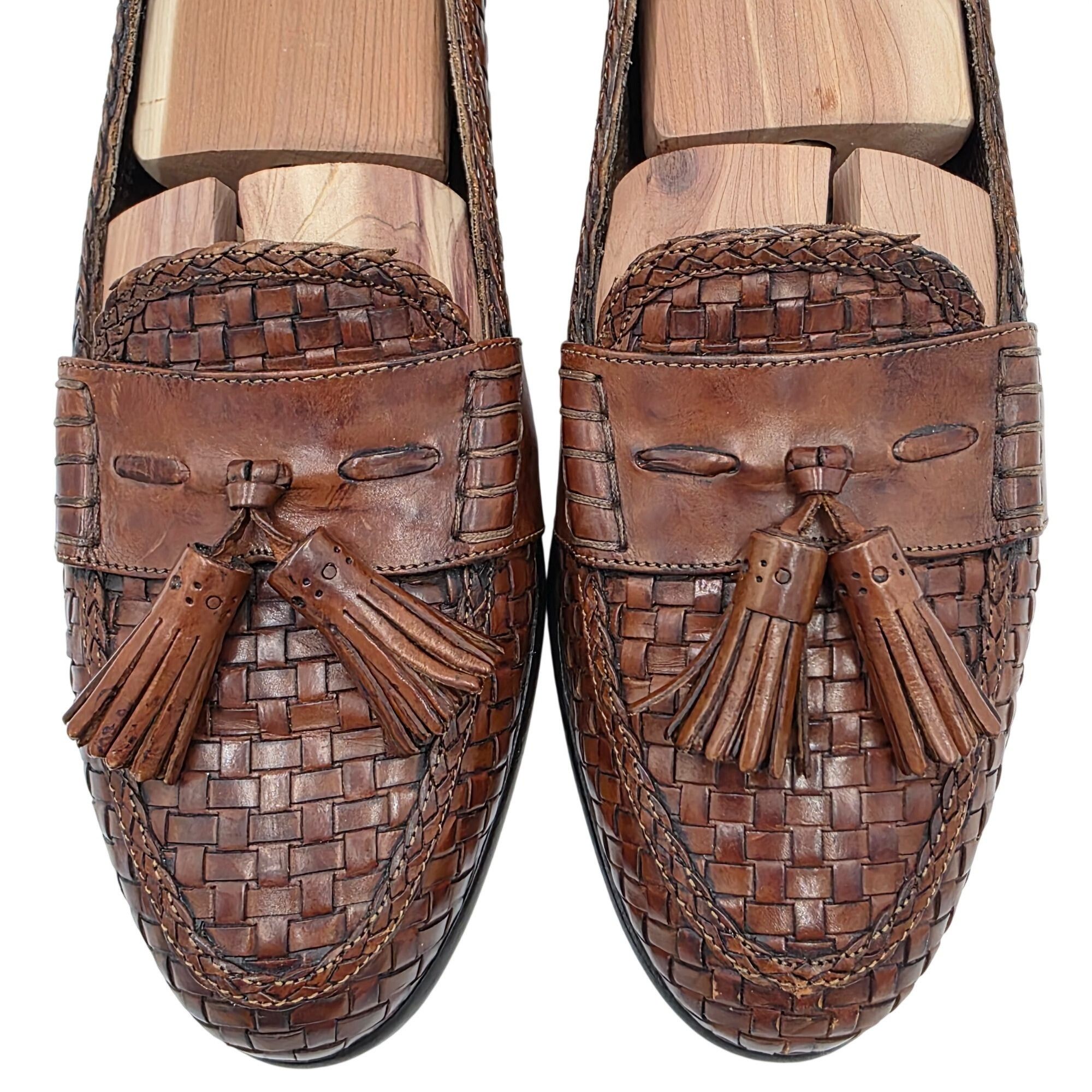 Bragano Vintage Bragano Cole Haan Brown Leather Woven Tassel Loafers Size US 9 / EU 42 - 2 Thumbnail