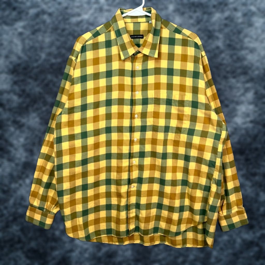 Bergdorf Goodman BERGDORF GOODMAN Mens Button-Up Shirt Plaid Cotton Flannel 2XL Yellow Green Long Sleeve Casual Shirt Mens Size US XXL / EU 58 / 5 - 1 Thumbnail