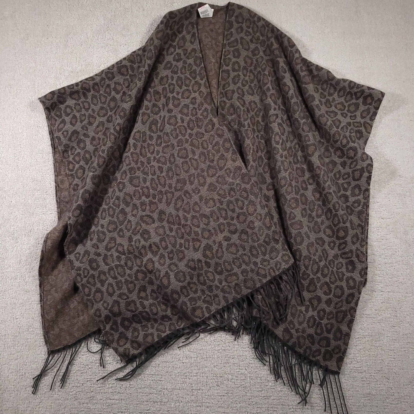 Vintage Woolrich Shawl Poncho Womens One Size Brown Leopard Animal Print Fringe Wrap Size ONE SIZE - 2 Thumbnail