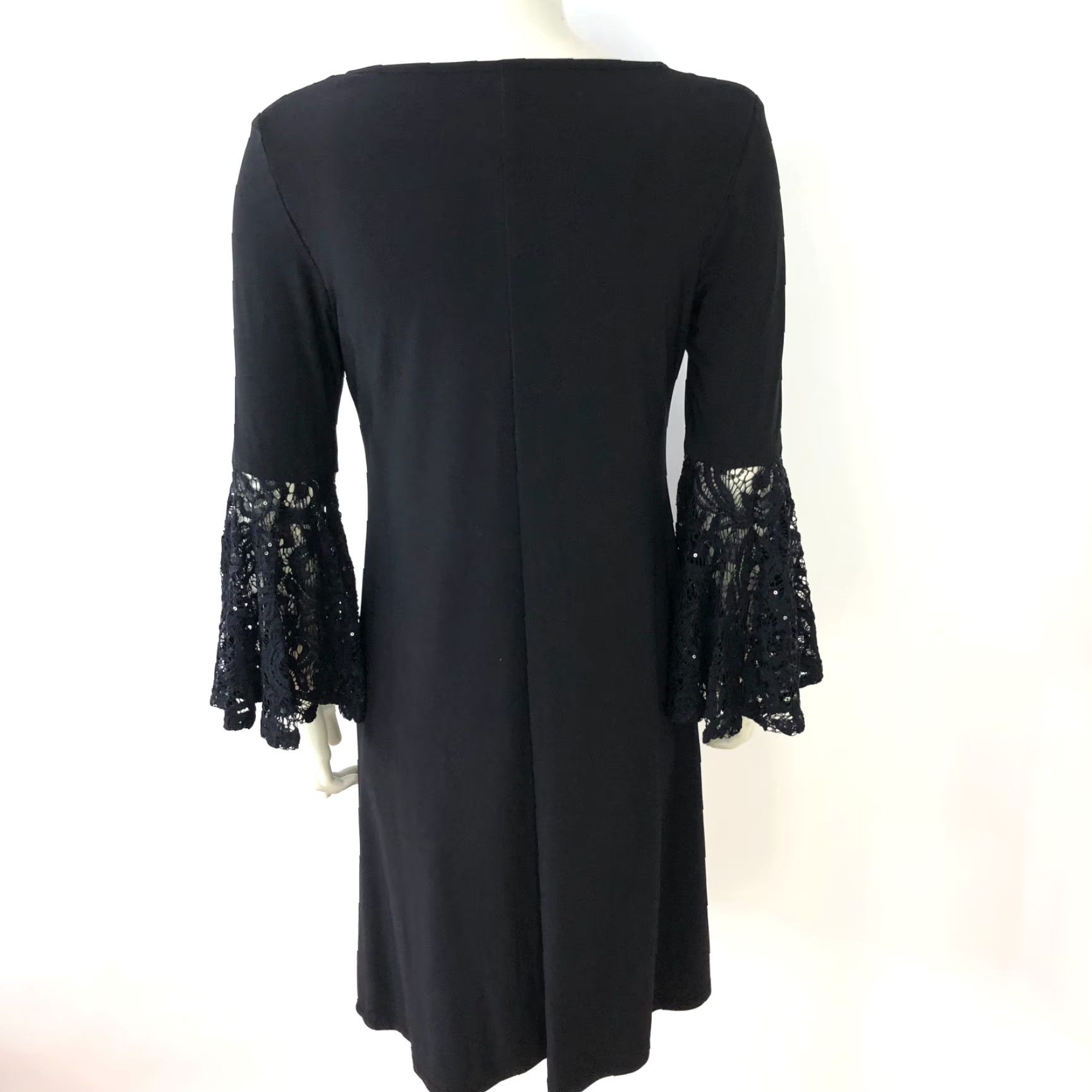 Vintage RM Richards 6 Lace Sequin Bell Sleeve Women's Boat Neck Above Knee Dress Black Size M / US 6-8 / IT 42-44 - 4 Thumbnail