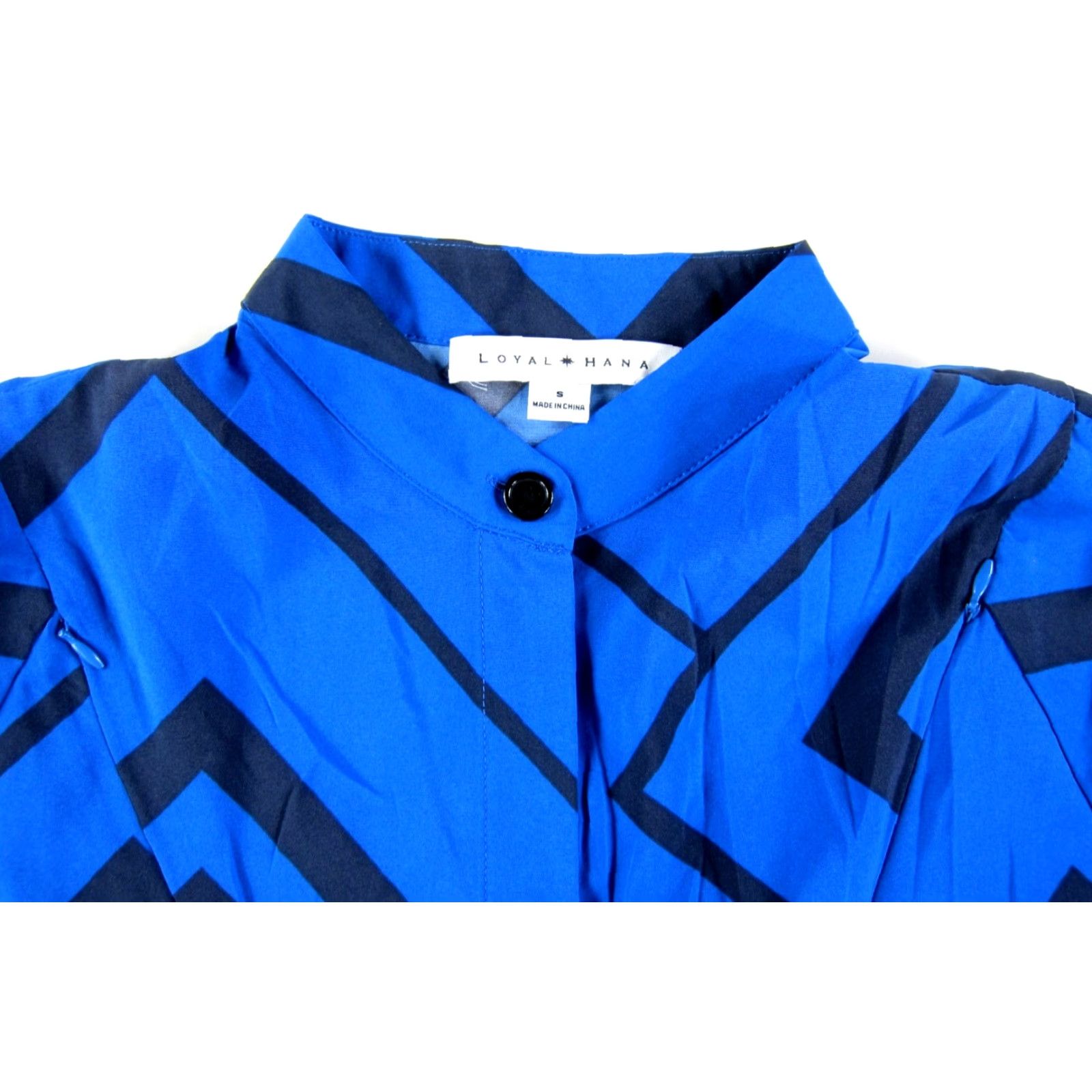 Vintage Loyal Hana Button-Up Nursing Maternity Blouse Geometric Blue Black Short Sleeve V-Neck Zip Bust Small Womens Size S / US 4 / IT 40 - 4 Thumbnail
