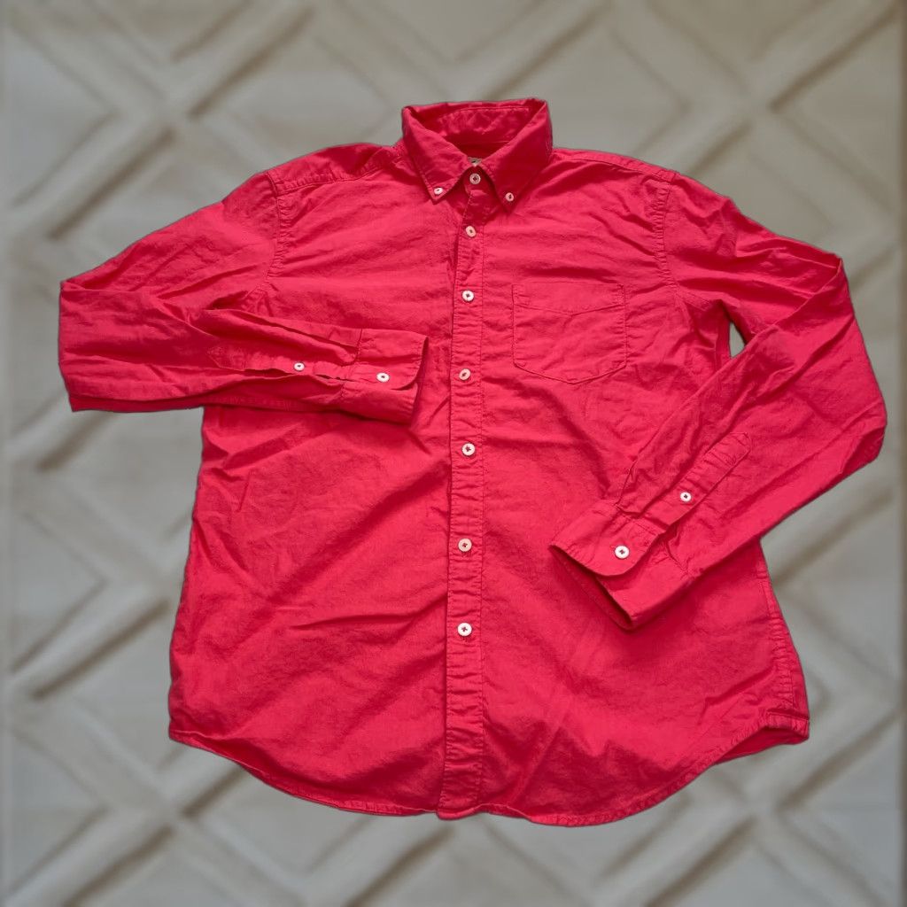 American Eagle Outfitters American Eagle Shirt Adult Medium Pink Solid Cotton Linen Knit Button-Up Collared Spread All Seasons Mens Size US M / EU 48-50 / 2 - 1 Thumbnail