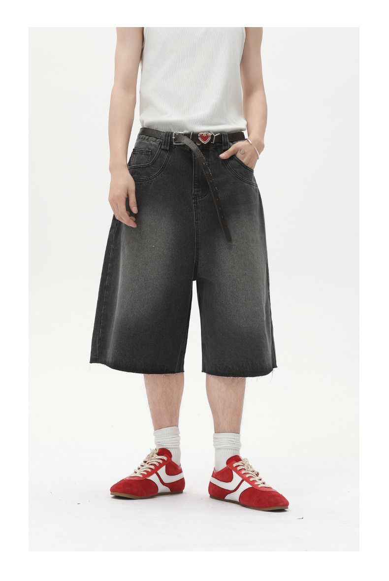 Japanese Brand × Jean Men's casual retro raw edge distressed washed denim shorts Size US 32 / EU 48 - 2 Thumbnail