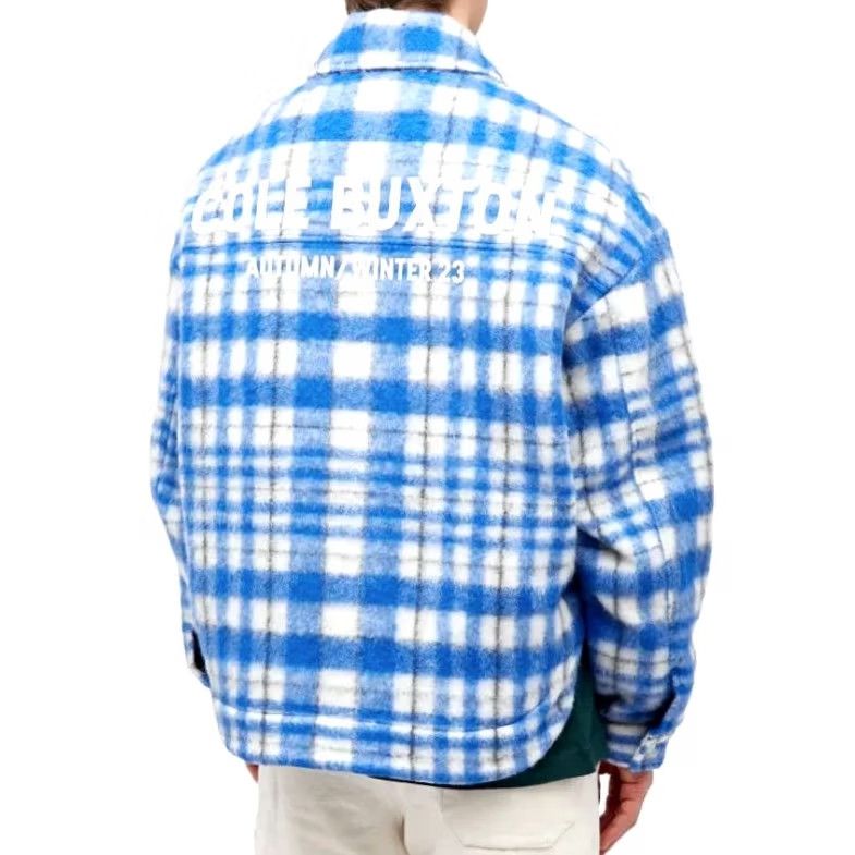 Cole Buxton COLE BUXTON OverShirt Jacket Wool Flannel Check Blue XL Men’s Bomber Full Zip Shirt Size US XL / EU 56 / 4 - 2 Thumbnail
