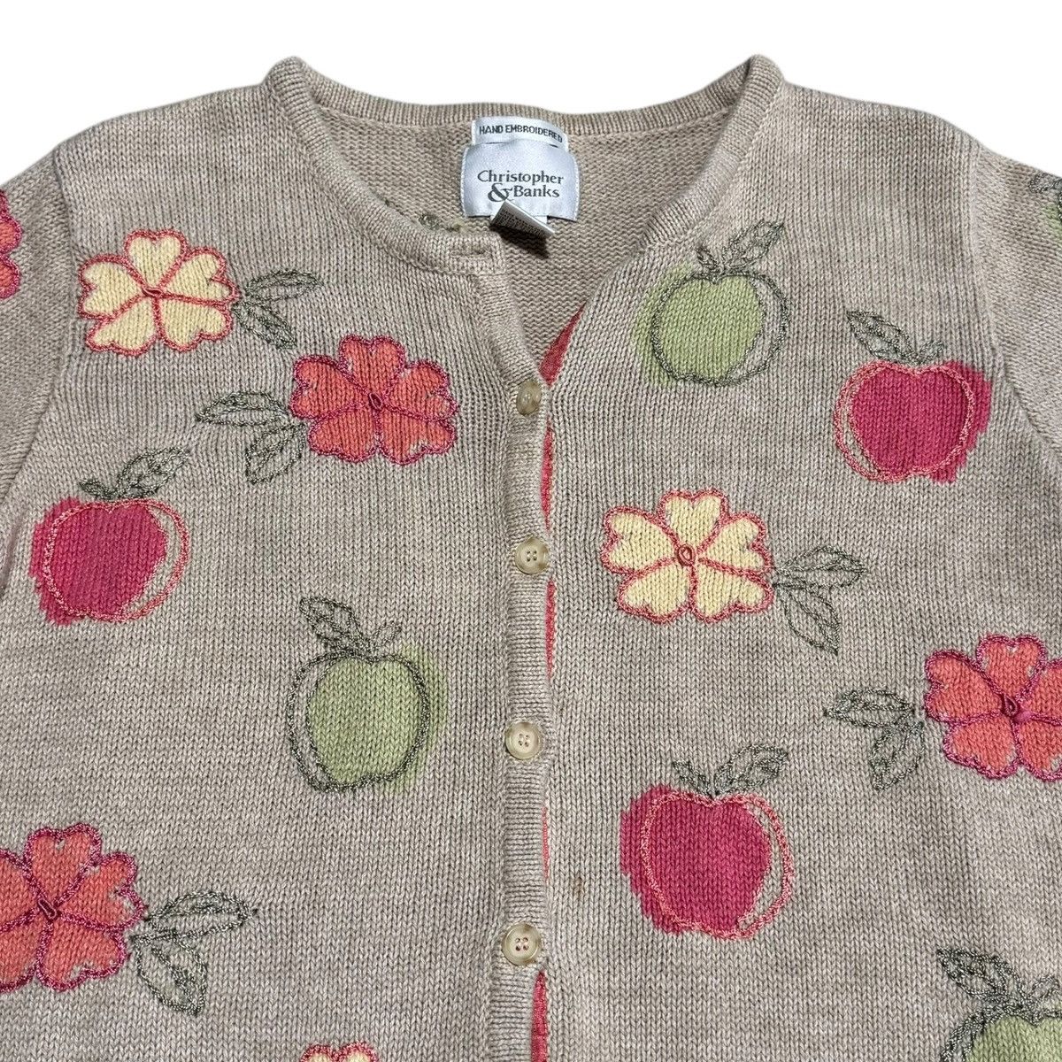 Vintage Christopher & Banks Hand Knit Fruit Cardigan Sweater Women S Size S / US 4 / IT 40 - 2 Thumbnail