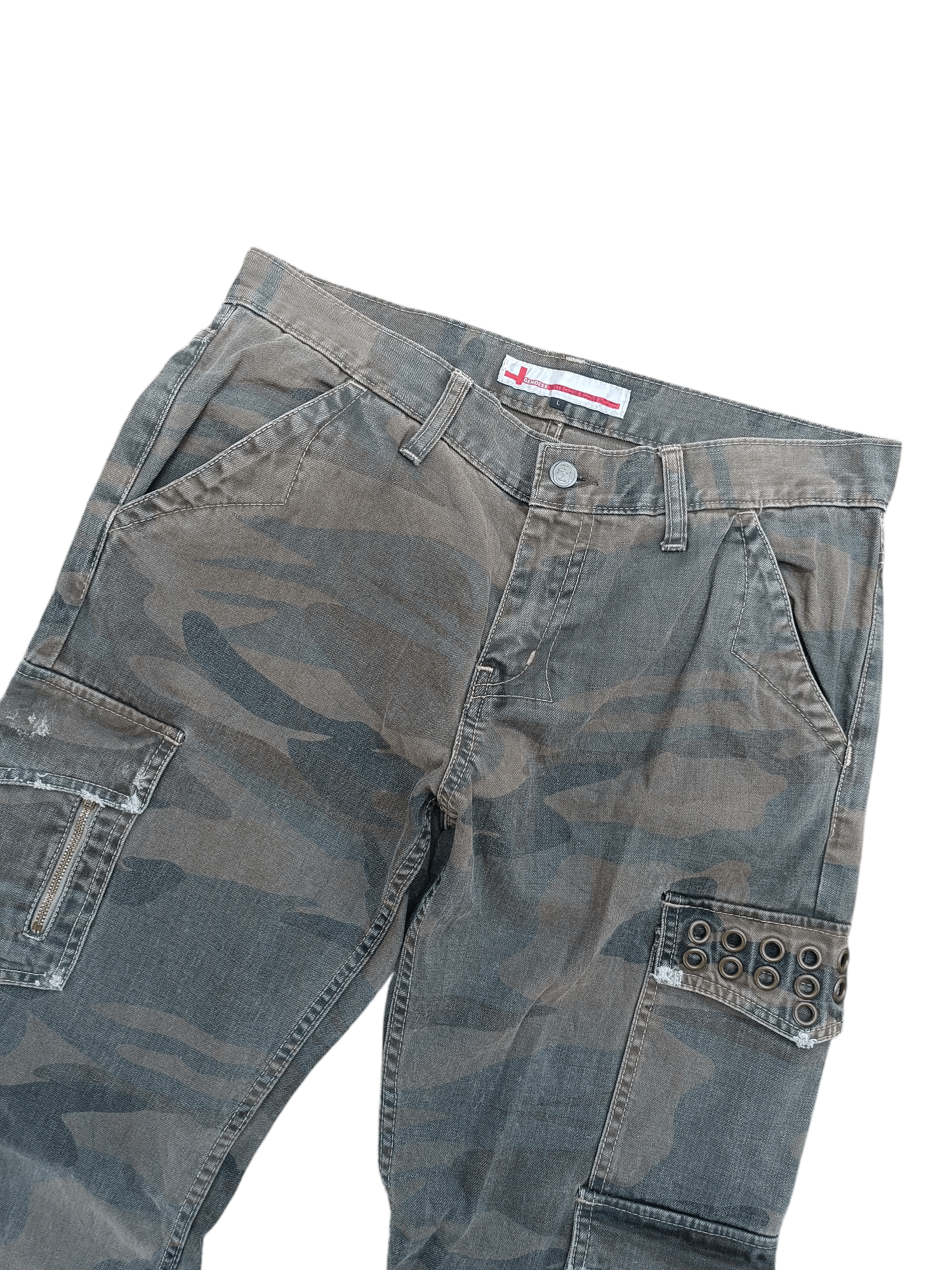 Japanese Brand FLARED💥Genoese Okayama Distressed Multi Pocket Camo Pant Size US 31 - 8 Thumbnail