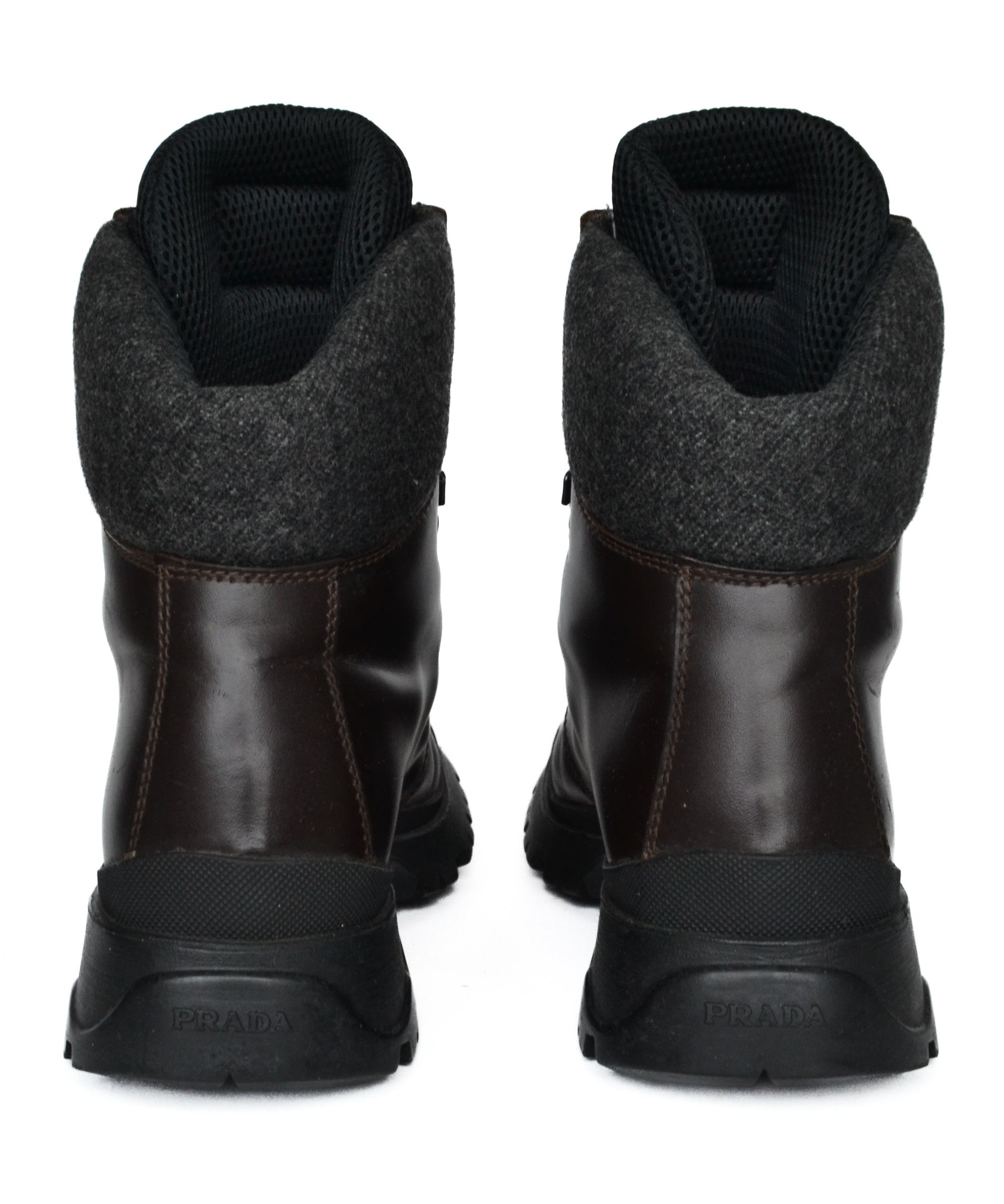 Prada 🔴 PRADA Boots Leather Wool Shoes Brown Grey 1998 Combat 38 Size US 8 / IT 38 - 6 Thumbnail