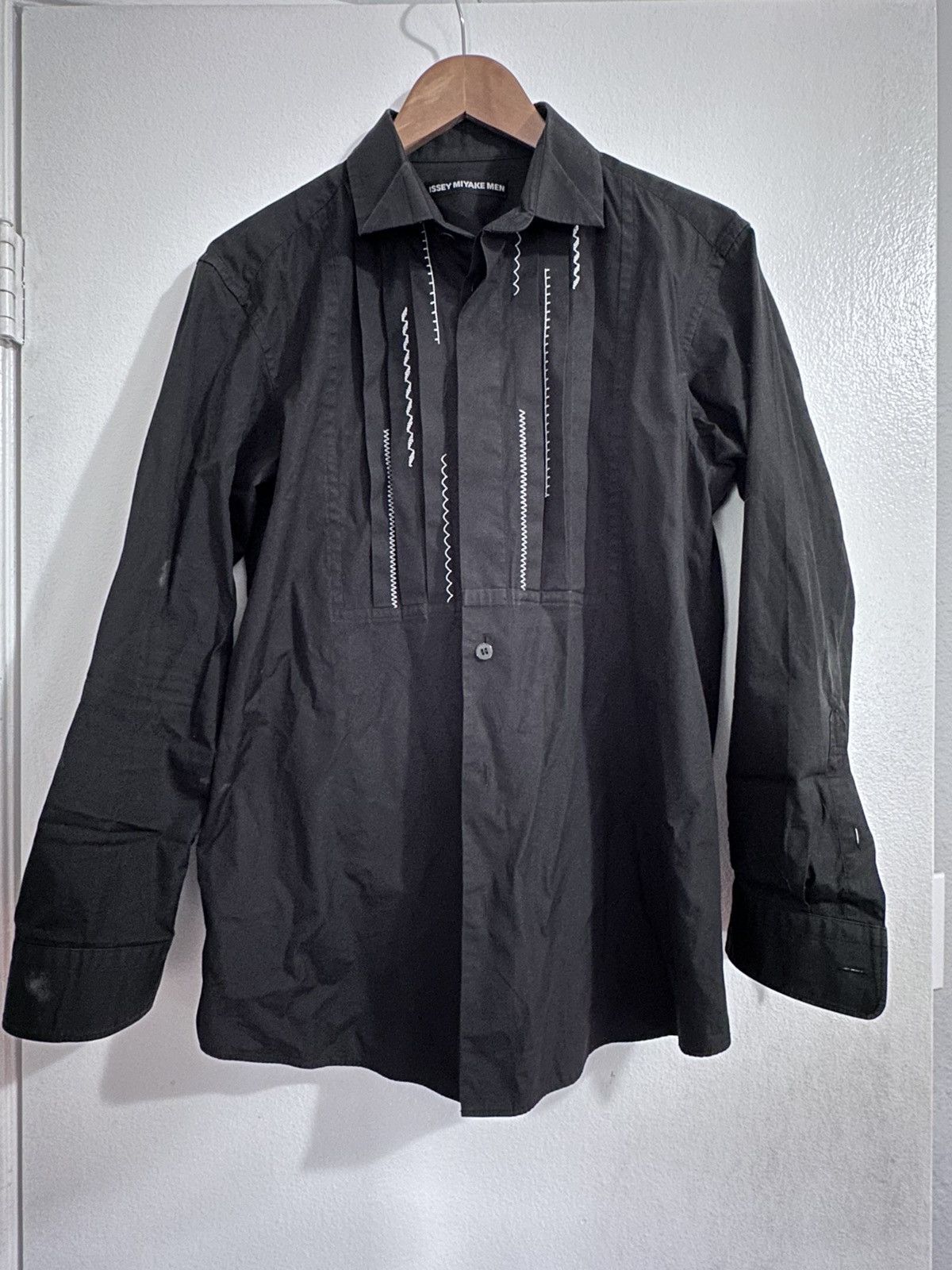 image of Black Issey Miyake Button Up With Ruffle Detail, Men's (Size Small)