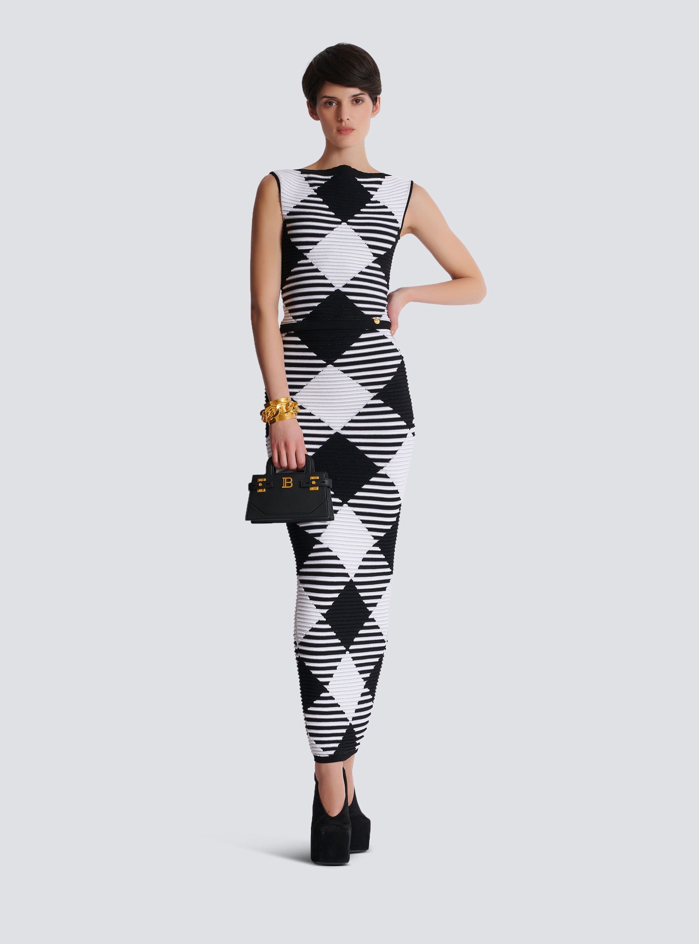 Balmain o1s1wg111025 Cropped Top in Black/White Size M / US 6-8 / IT 42-44 - 2 Thumbnail