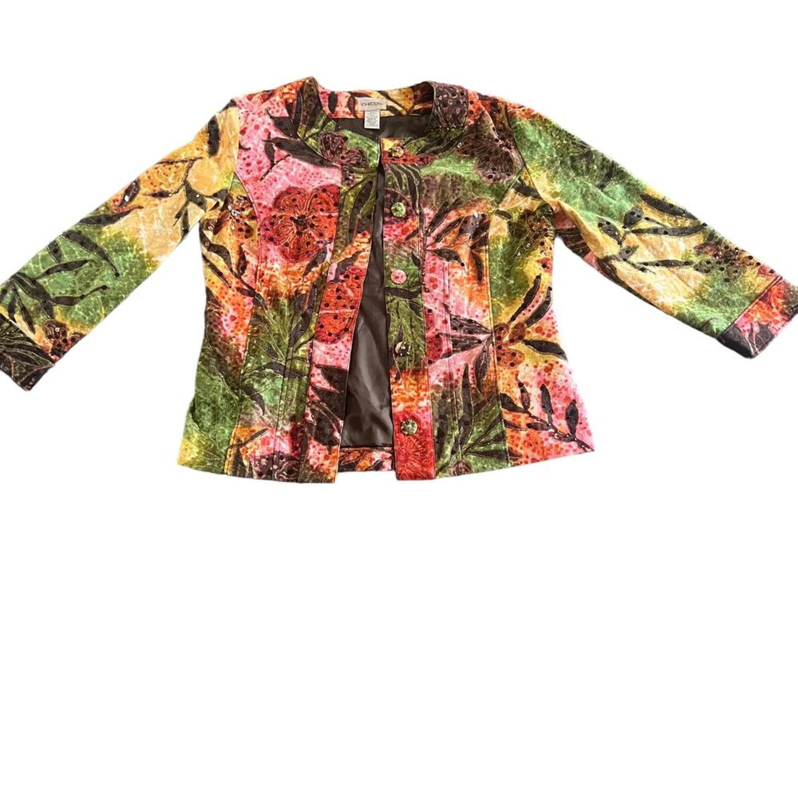 Chicos Chico's Blazer Womens Size 0/4 Tropical Floral Sequin Jacket Size S / US 4 / IT 40 - 2 Thumbnail