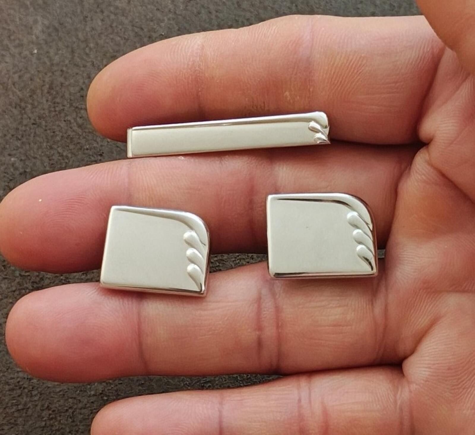 Other 1960s Silver Tone Art Deco Style Tie Bar Clip Cufflinks Set Size ONE SIZE - 9 Thumbnail