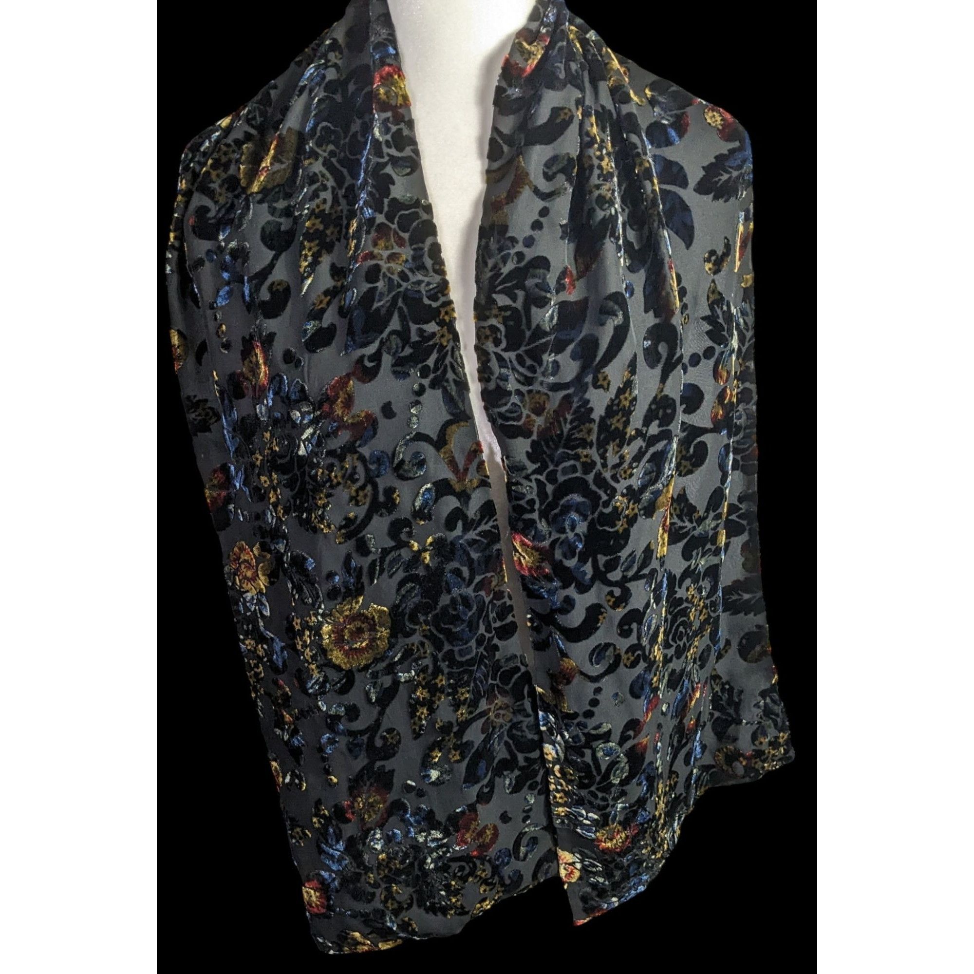 Other Vintage Dark Rainbow Burnt Velvet Floral Scarf Size ONE SIZE - 3 Thumbnail