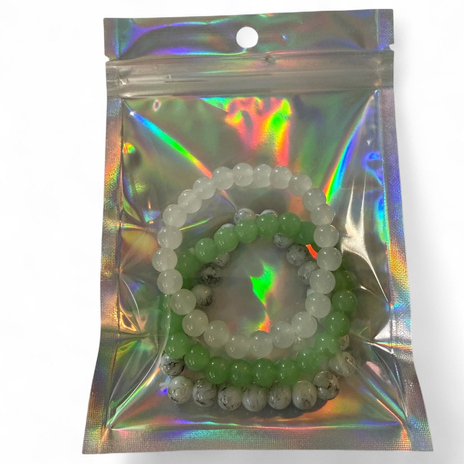 Other Gray Green White Bohemian Handmade 3 Stretch Bracelets Size ONE SIZE - 4 Thumbnail
