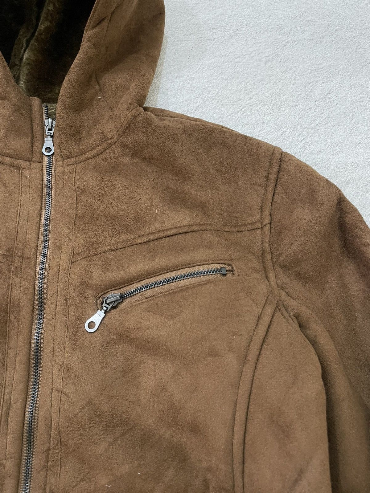 Le Grande Bleu (L.G.B.) 2000s Japan Shearling Hooded Suede Leather Jacket Brown Y2K Size US M / EU 48-50 / 2 - 4 Thumbnail