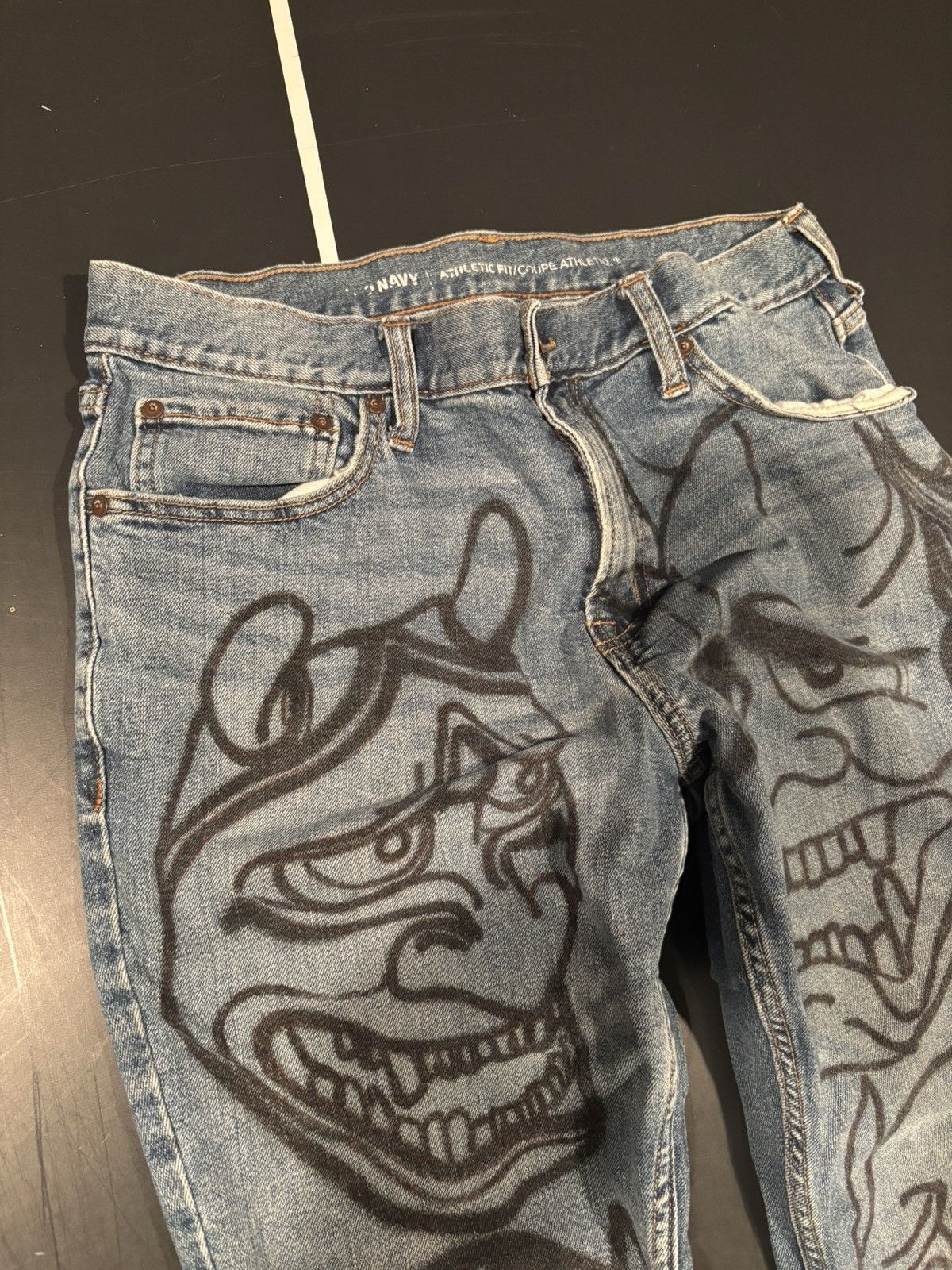 Other Airbrushed Hanya Oni Mask Japanese Style Custom Blue Jeans Size US 30 / EU 46 - 3 Thumbnail