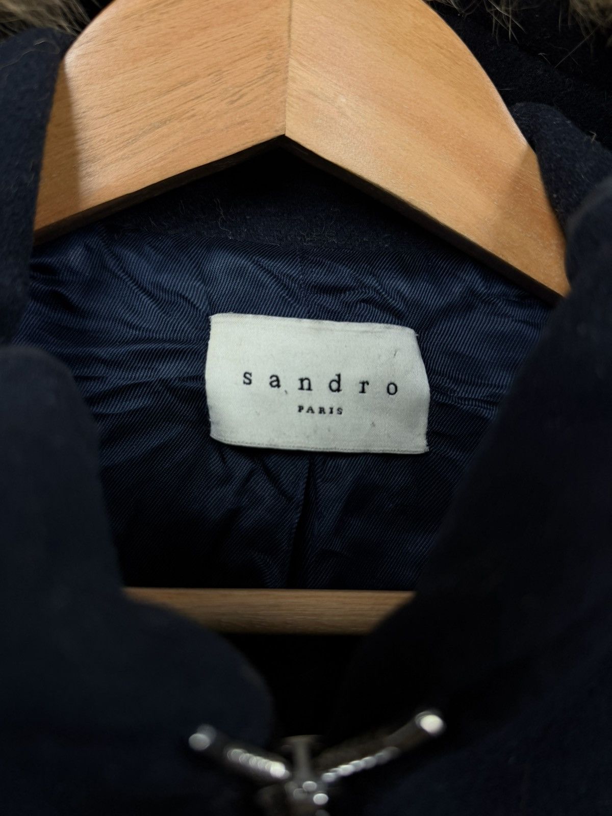 Sandro Sandro Long Black Wool Coat Fur Size M / US 6-8 / IT 42-44 - 4 Thumbnail