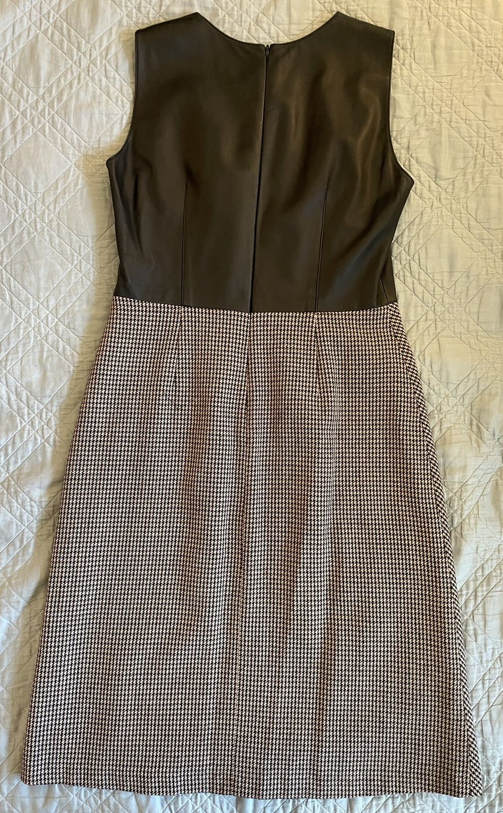Alexander McQueen Sleeveless Lamb Leather & Houndstooth Check Combo Dress Size XL / US 12-14 / IT 48-50 - 6 Thumbnail