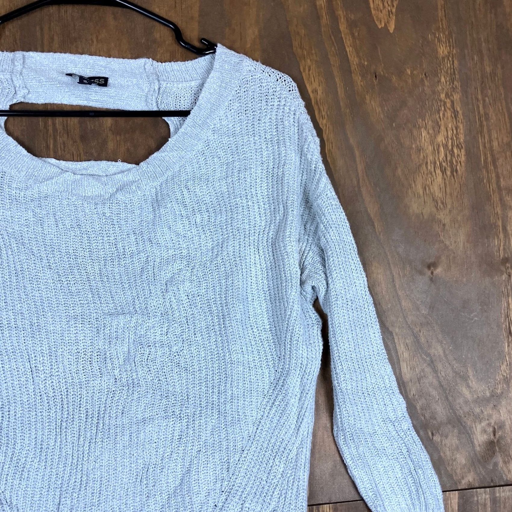 Express Express Womens Sweater Gray Boat Neck Open Back Knit Cotton Blend XS Pullover Knit Woman Crew Neck Casual Everyday Wear | Mens? Size XS / US 0-2 / IT 36-38 - 5 Thumbnail