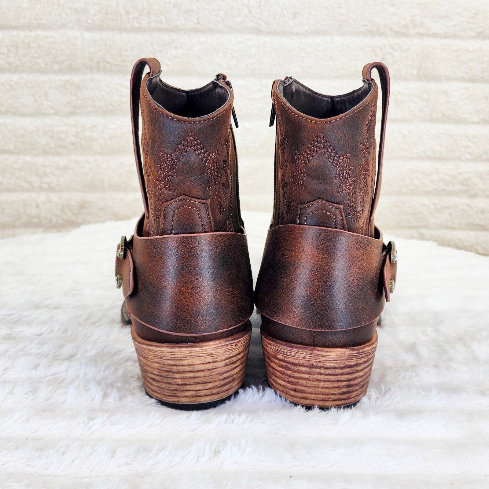 Other Wild West Brown Distressed Western Cowgirl Pull On Ankle Boo Size US 9 / IT 39 - 4 Thumbnail