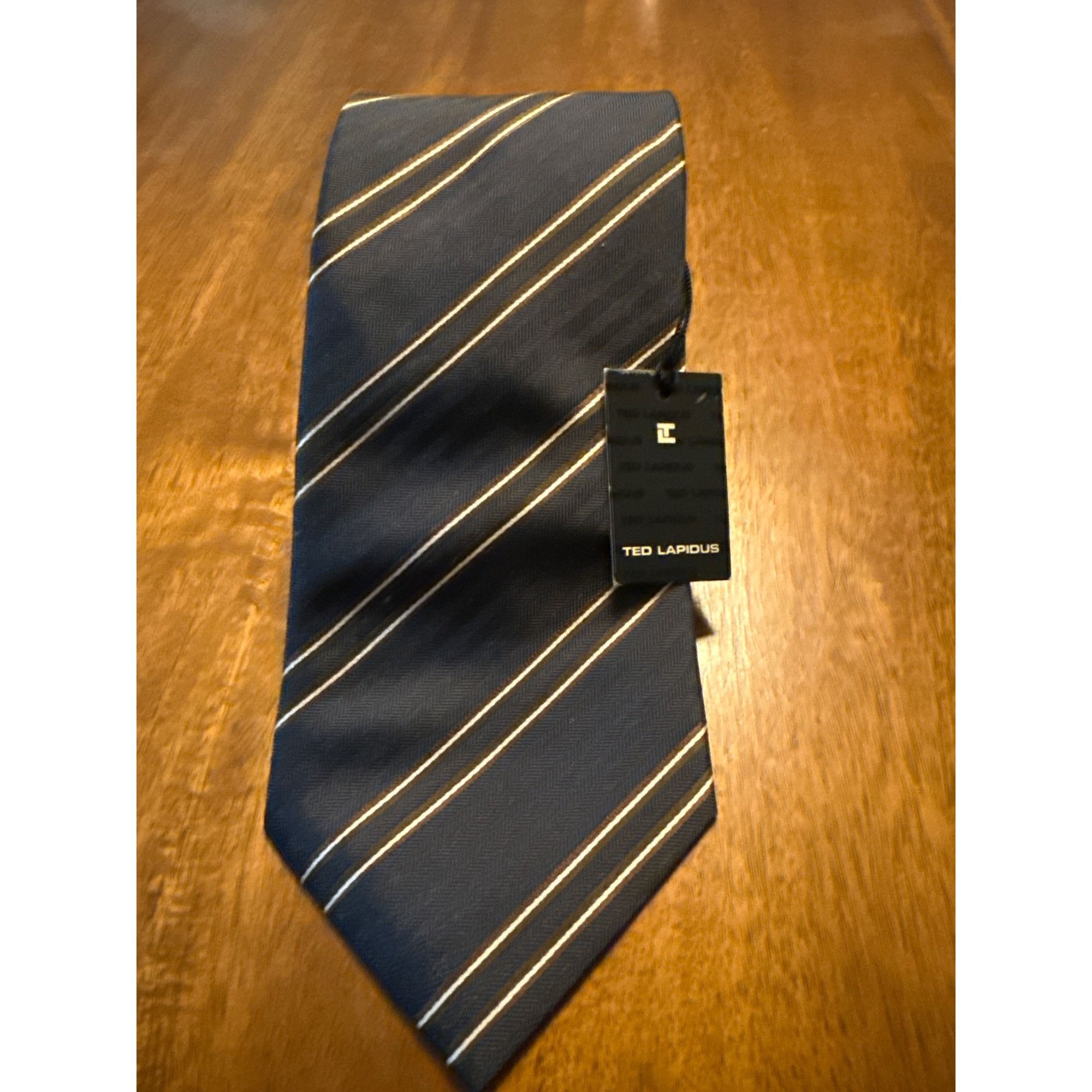 TED LAPIDUS Ted Lapidus15 Mens Navy Blue Striped 100% Silk Tie With Tags Size ONE SIZE - 1 Thumbnail