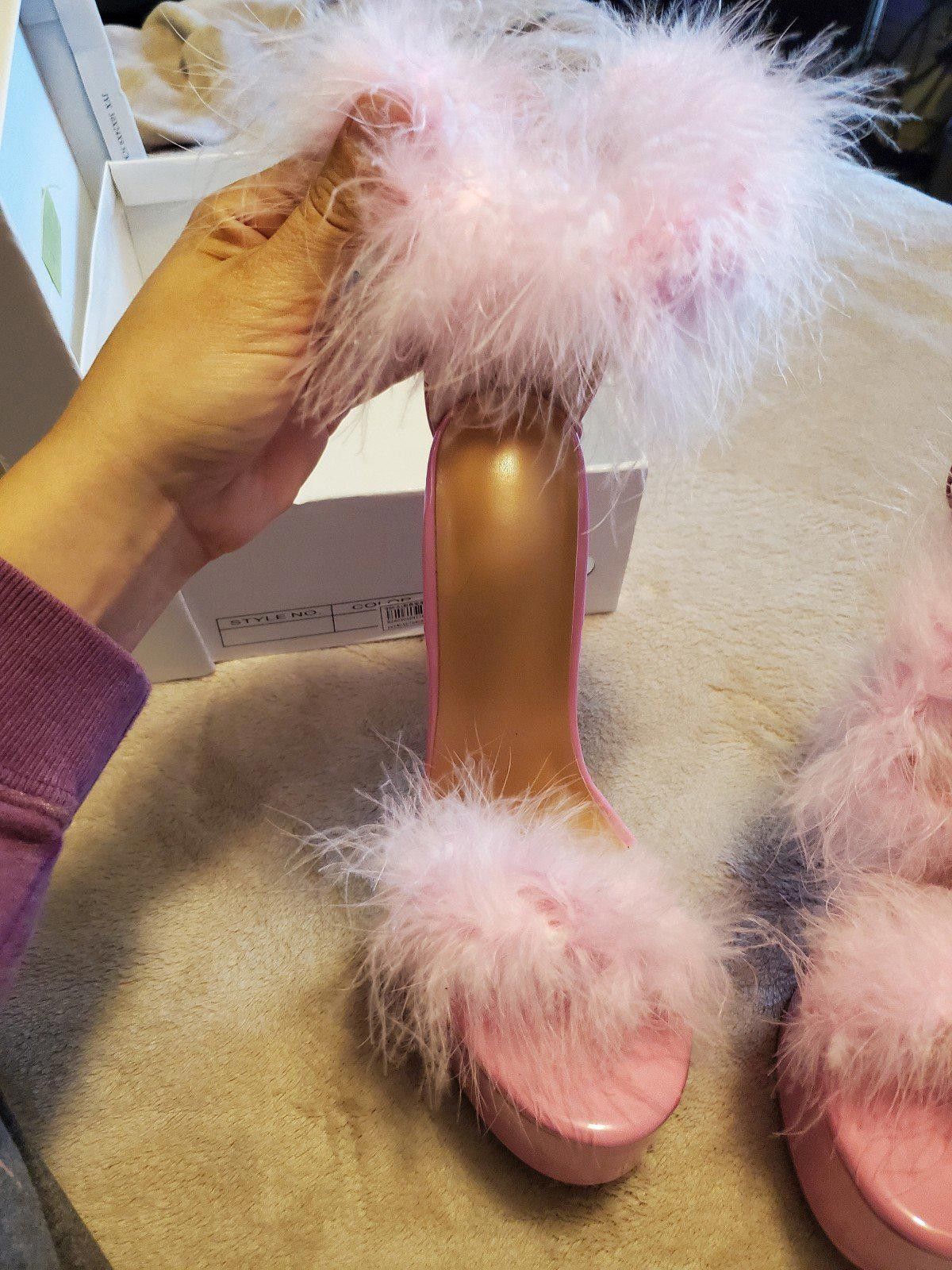 Designer Pink fuzzy Stilettos US size 9. Size US 9 / IT 39 - 4 Thumbnail