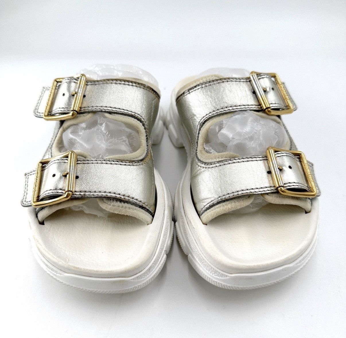 Gucci Gucci/Pure White Gold Buckle Platform Slide Sandals K12 Size US 6 / IT 36 - 1 Thumbnail