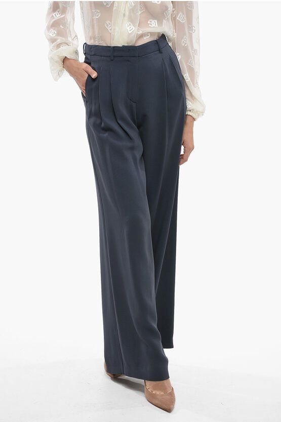 image of Fabiana Filippi Double-Pleated Palazzo Pants With Belt Loops in Blue, Women's (Size 26)