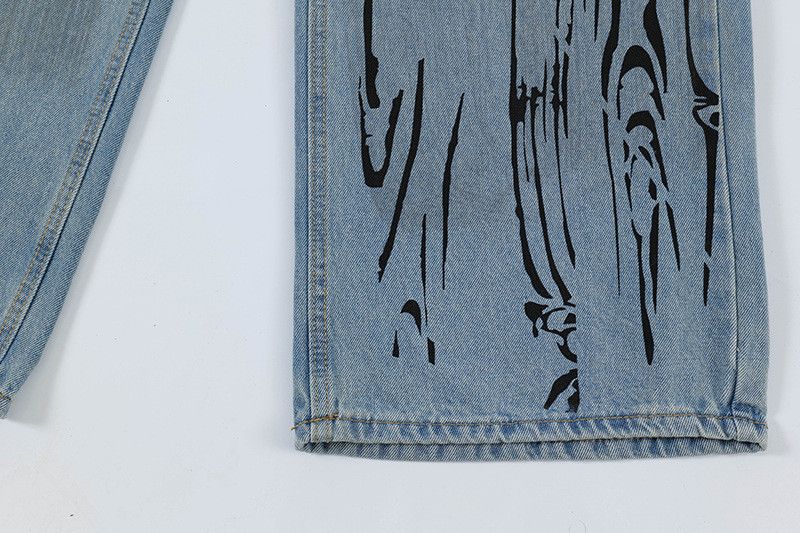 Jean American retro graffiti print ripped jeans for men Size US 32 / EU 48 - 6 Thumbnail
