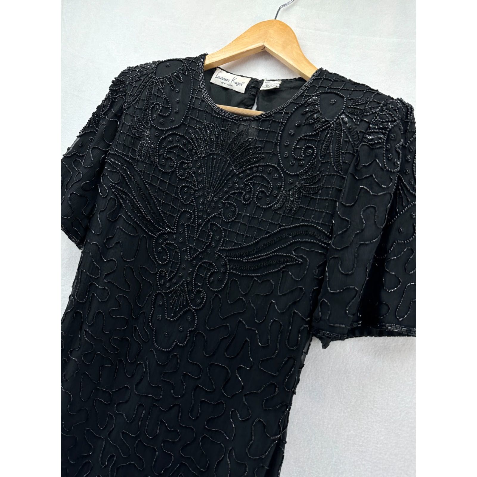 Vintage VINTAGE Laurence Kazar Dress Sheath Black Silk Beaded Formal Knee Length Medium Women’s 90s Size M / US 6-8 / IT 42-44 - 2 Thumbnail