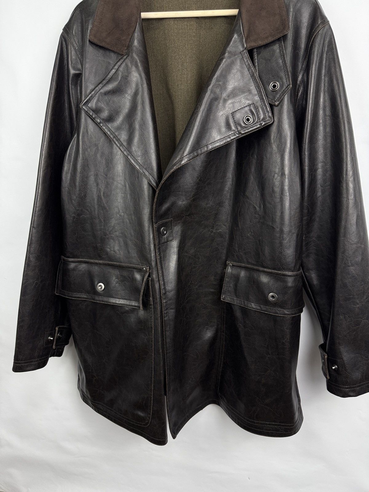 Armani Collezioni 🇮🇹 Vintage 80s Armani Collezioni Faux Leather Overcoat Jacket Size US XL / EU 56 / 4 - 4 Thumbnail