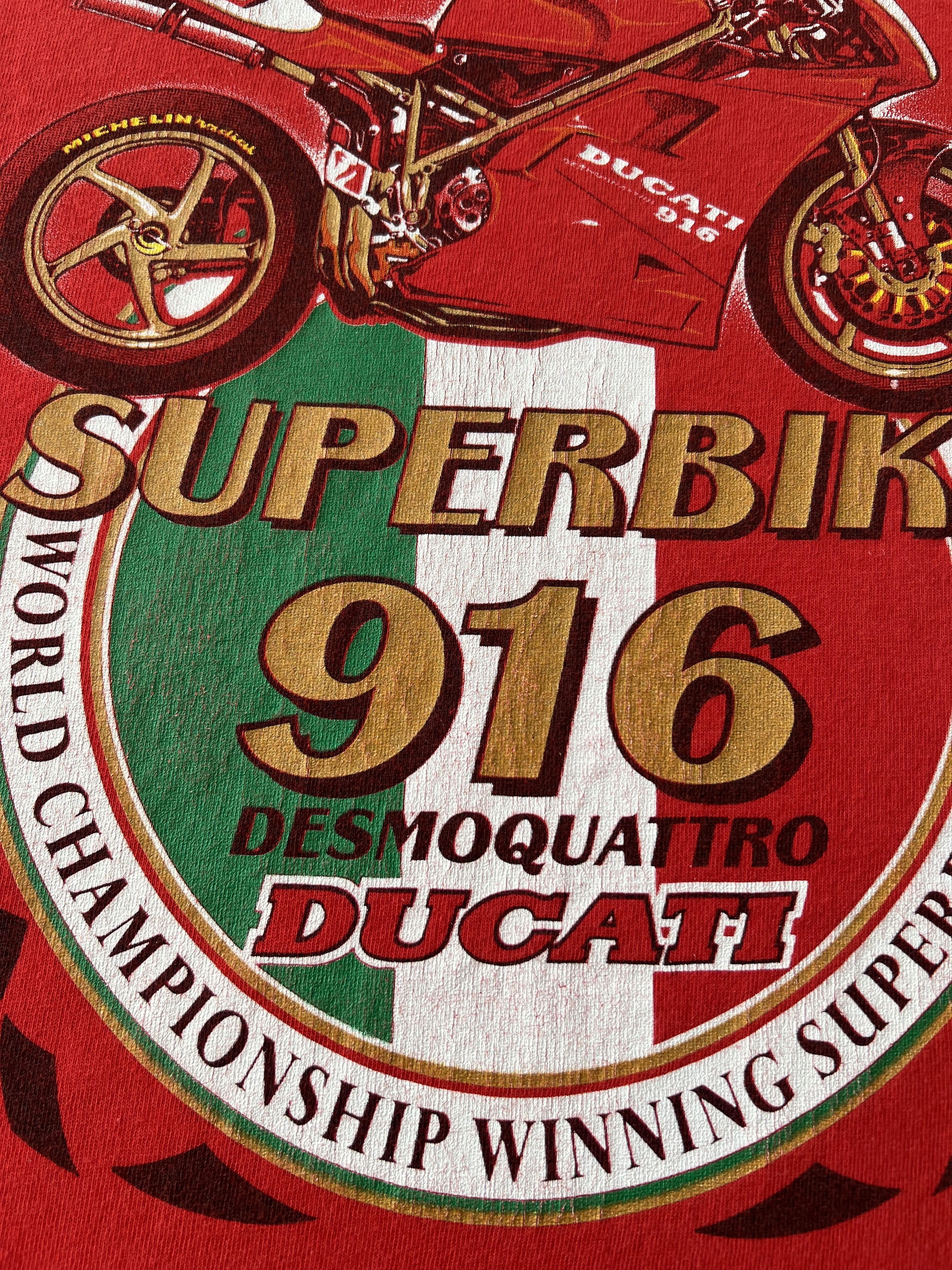 Vintage Vintage 90s Ducati 916 Superbike Moto Racing Red T-shirt Size US L / EU 52-54 / 3 - 13 Thumbnail