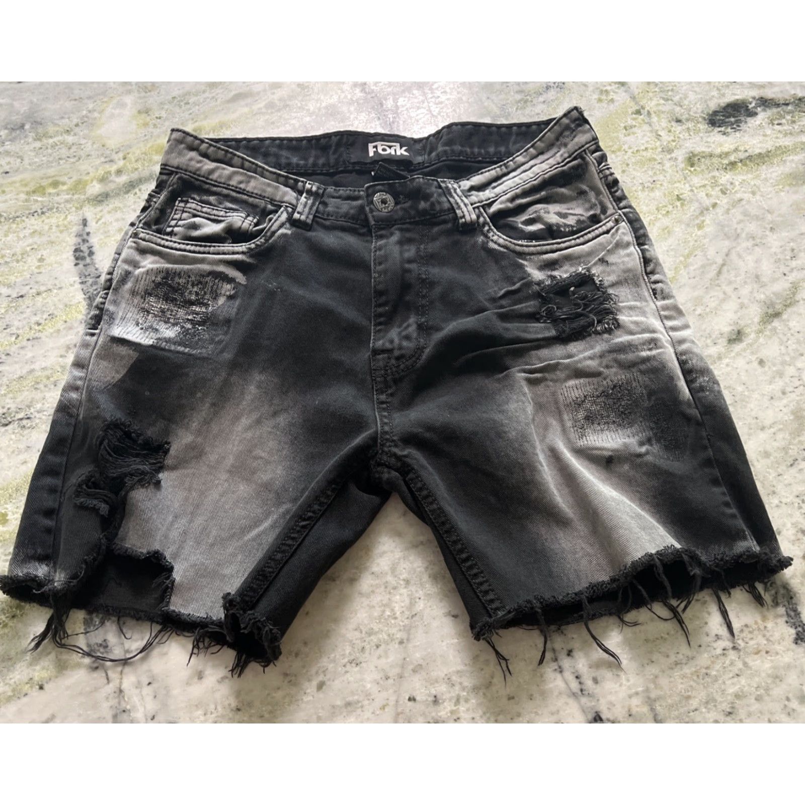 Vintage FBRK Shorts Men’s 34 Distressed Black Streetwear Bermuda Casual 5-Pocket Denim Cotton Distressed Grunge Mens Size 34 Black Size US 34 / EU 50 - 2 Thumbnail