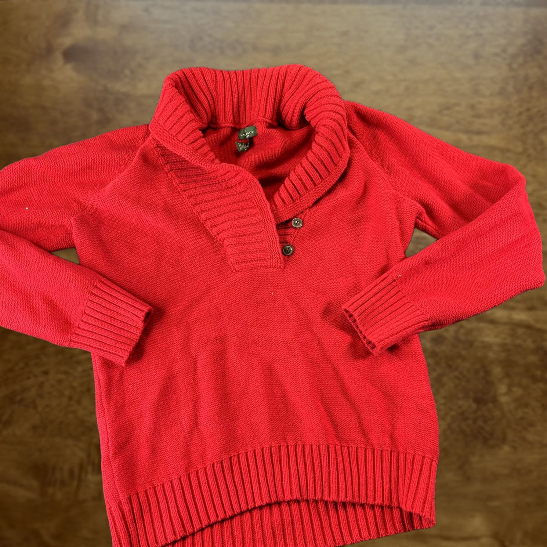Ralph Lauren Lauren Ralph Lauren Sweater Womens Large Red Shawl Collar Henley Knit Pullover Size L / US 10 / IT 46 - 1 Thumbnail