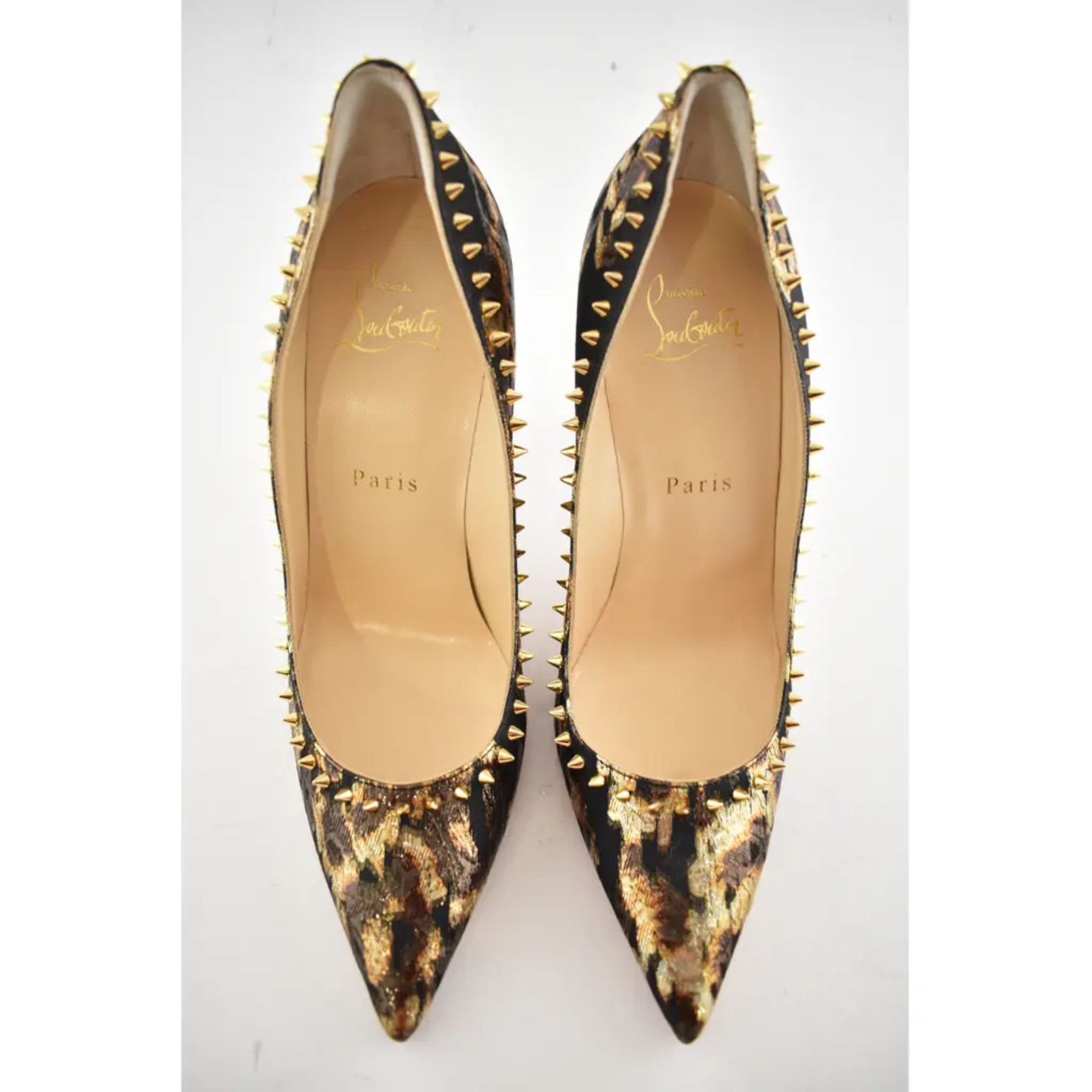 Christian Louboutin Christian Louboutin Anjalina 100 Lurex Tresor Black Gold Size US 7 / IT 37 - 7 Thumbnail