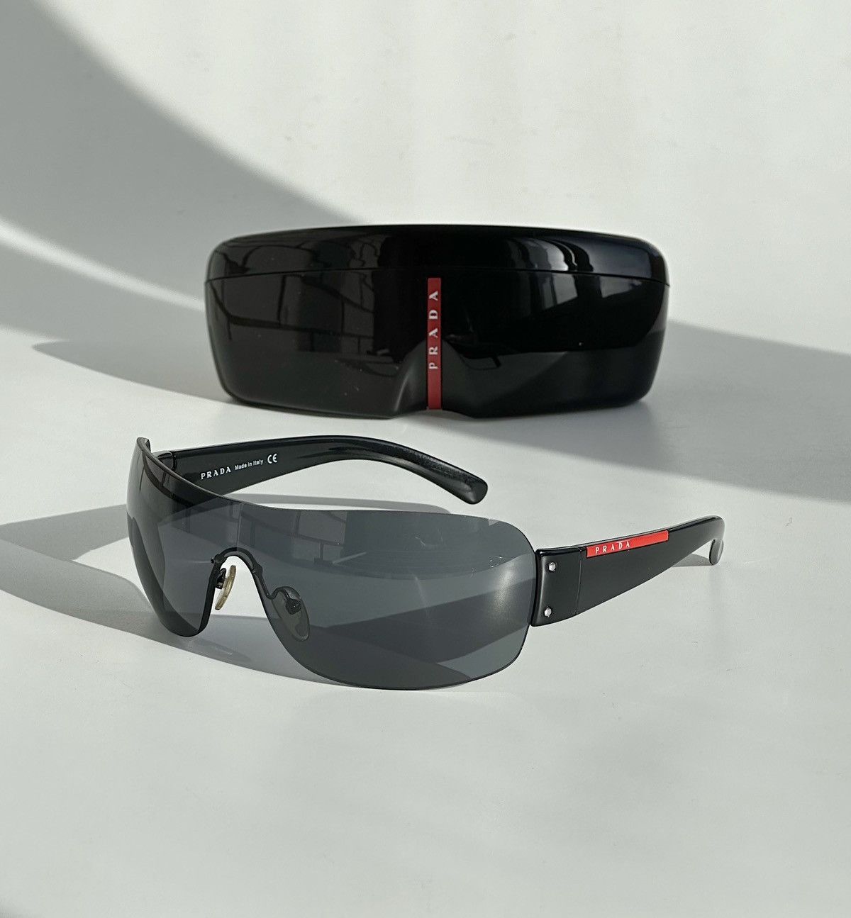 image of Prada Mask Logo Sunglasses Sps07F Y2K Sport Grunge Archive in Black, Men's
